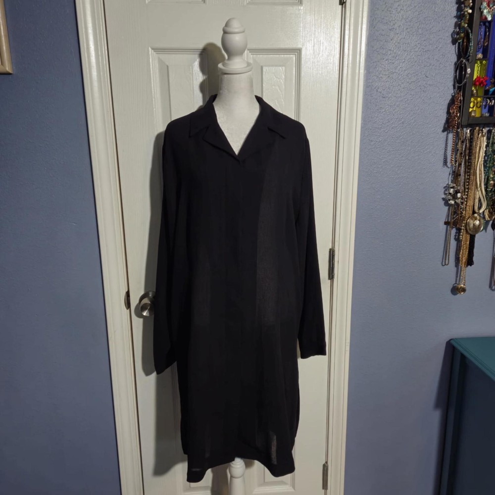 Venezia Women's Size 14/16 Black Cover-Up Shirt Dress Long Sleeve Work Dress
