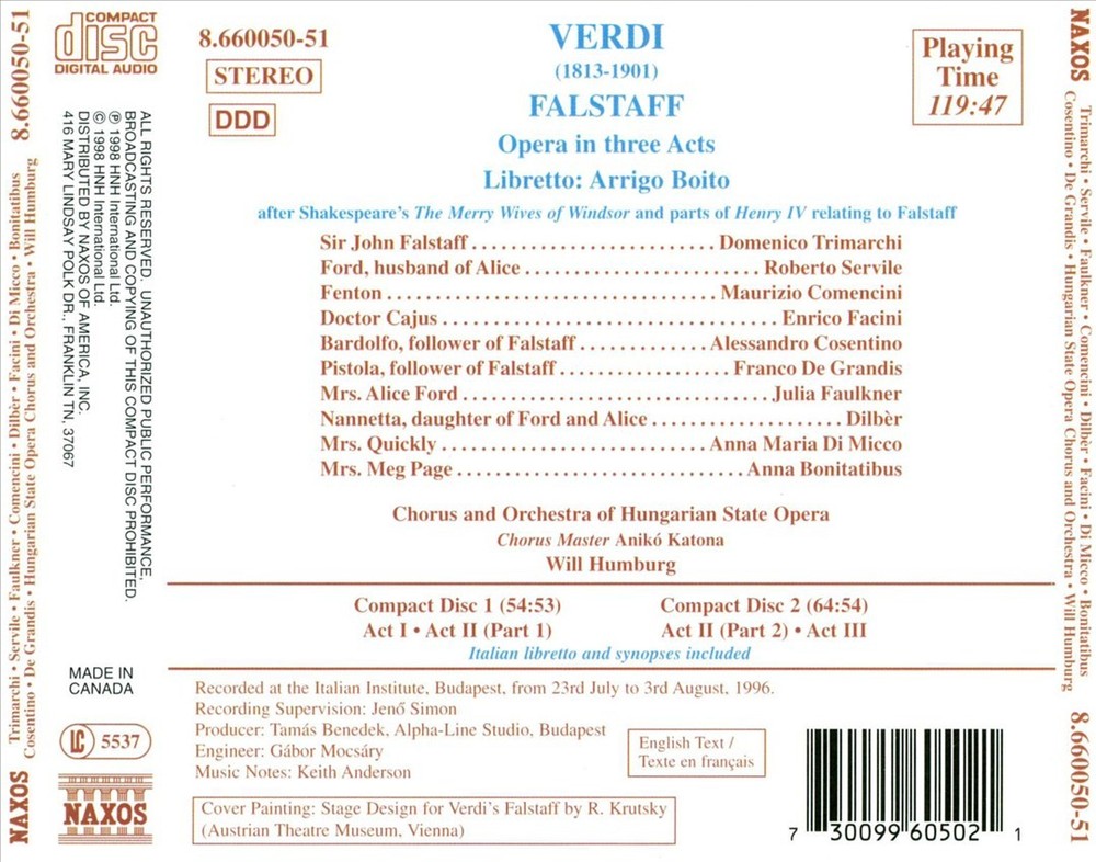 Will Humburg Verdi: Falstaff New Cd