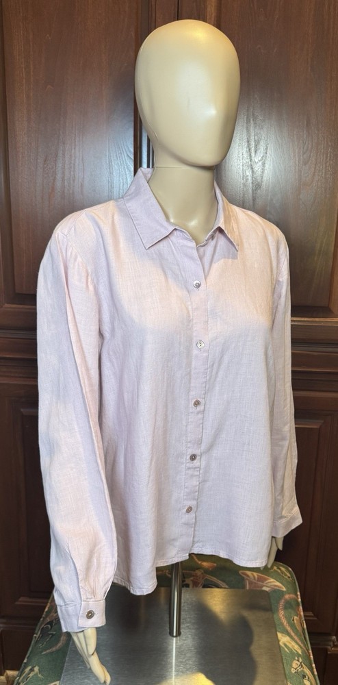 Eileen Fisher Women’s Linen Collared Button Down Blouse In Pale Pink Size S/P