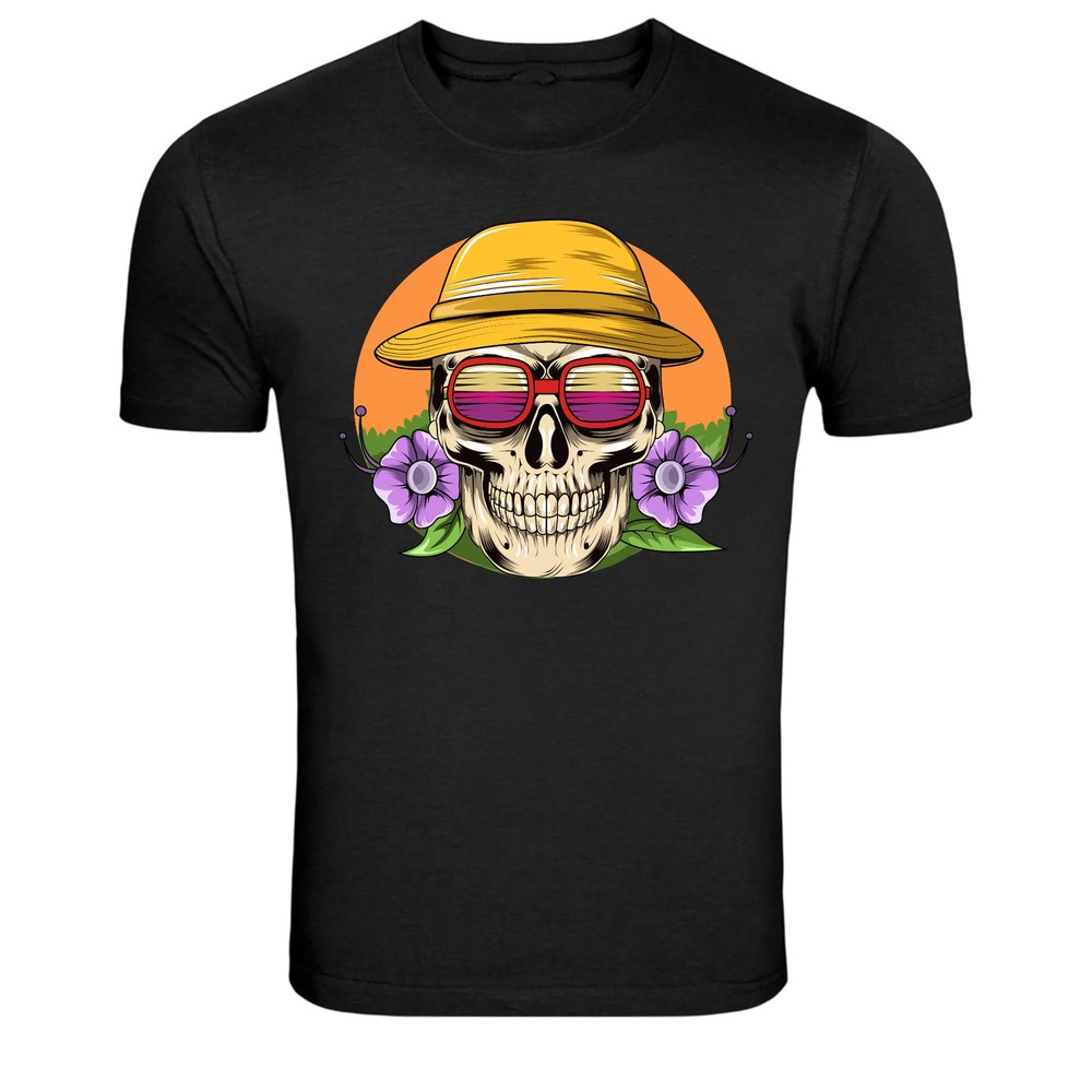 Summer Skull Hat Sunglasses Tropical Graphic T-Shirt
