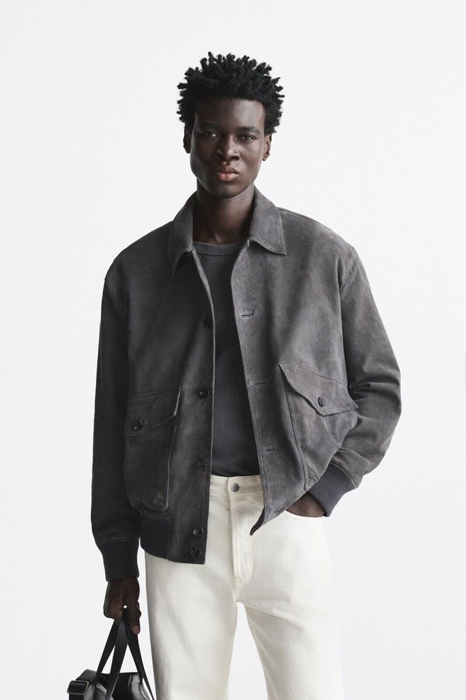 Men's Premium Gray Suede Lambskin Leather Biker Jacket Handcrafted Classic Style