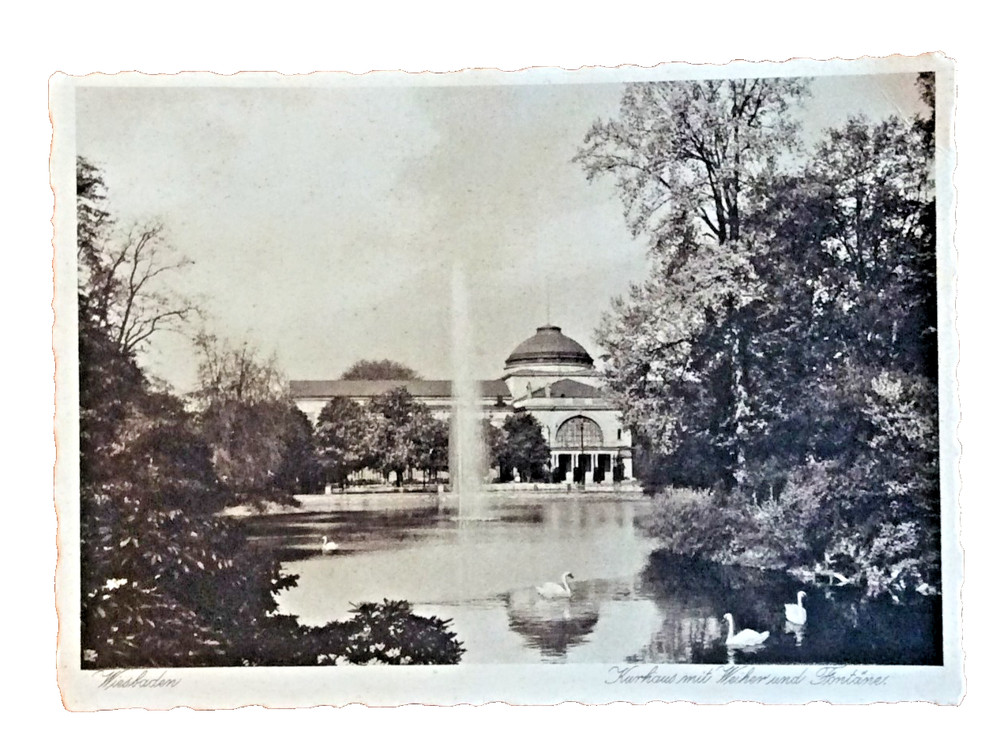 Vintage Postcard Kurhaus with Fountain Wiesbaden Germany Bruno Hamann Unused