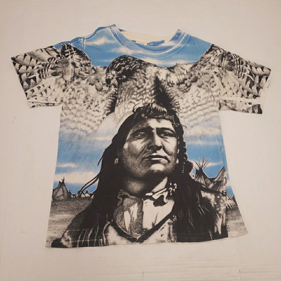 Vintage 90's Native American All Over Print Single Stitch T-Shirt Large  EUC