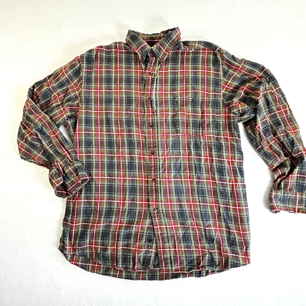 Saddlebred Mens Plaid Flannel Button Up Shirt Long Sleeve Large L