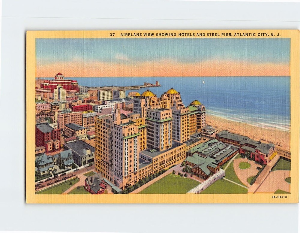 Postcard Airplane View Showing Hotels And Steel Pier, Atlantic City, New Jersey