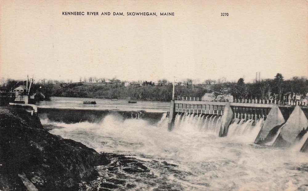 Kennebec River And Dam Scene Skowhegan Maine ME Vtg Postcard D65