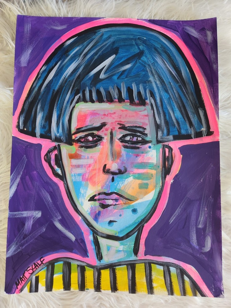 Matt Scalf 18x24 Abstract Face Portrait Graffiti Street Art ORIGINAL PAINTING