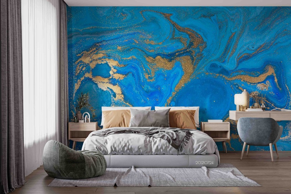 3D Blue Gold Abstract Texture Wall Murals Wallpaper Murals Wall Sticker