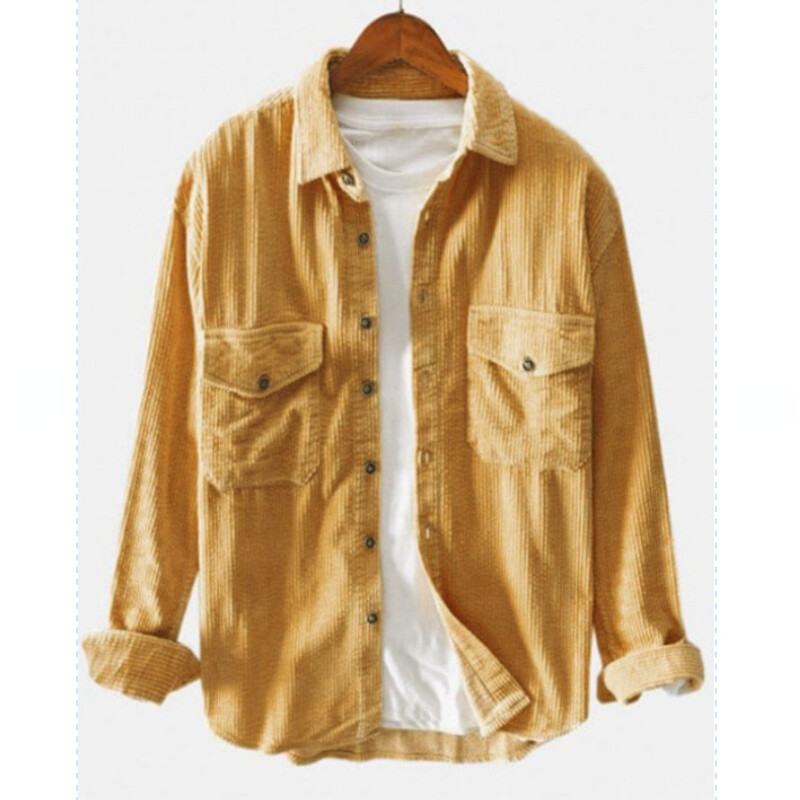 Men's Retro Corduroy Shirt Jacket Loose Fit Long Sleeve Button Up Top