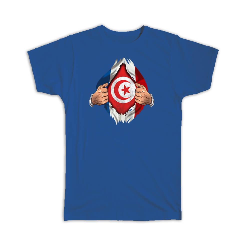 Tunisia French Flag Chest T-Shirt - Patriotic Tunisian Gift Tee