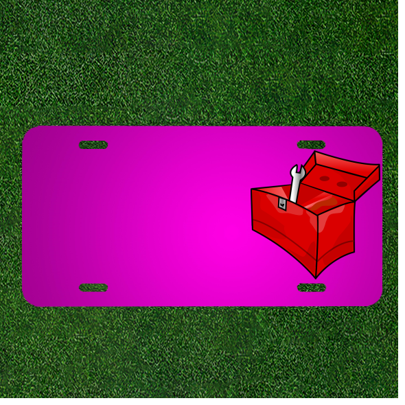 Custom Red Metal Toolbox License Plate with Personalized Name Design