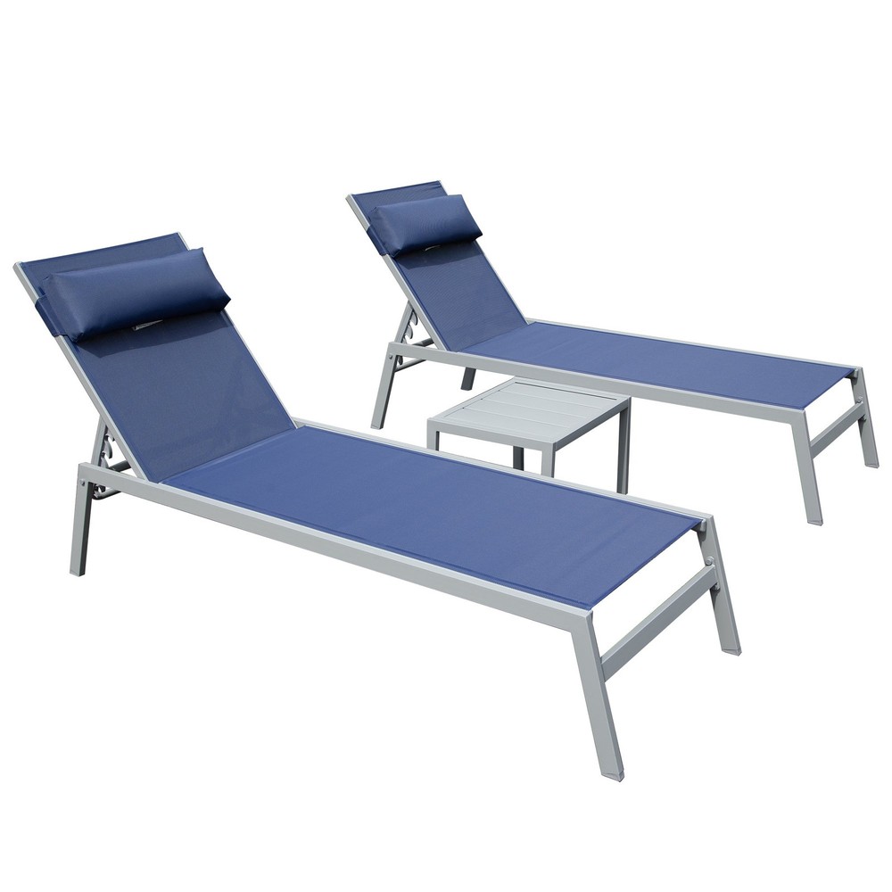 Aluminum 3-Piece Patio Chaise Lounge Set with Side Table  