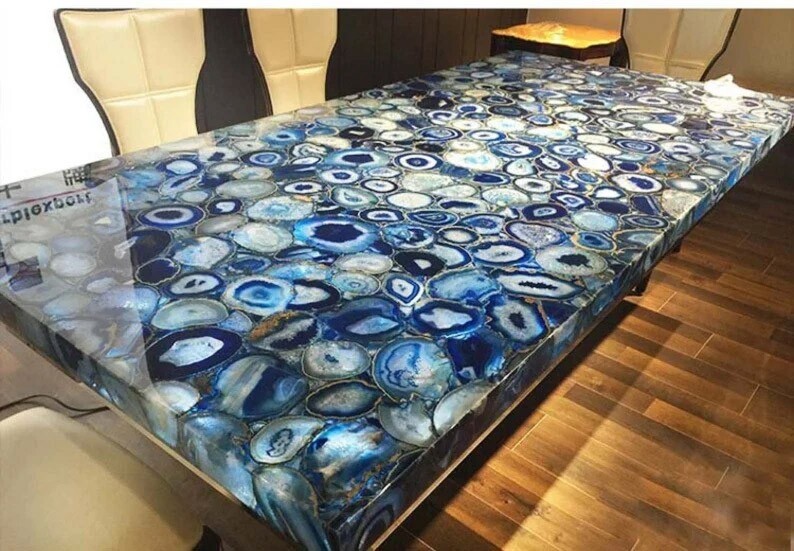 36x22 Blue Agate Coffee Table Sofa Couch Centerpiece Natural Stone Dining Table