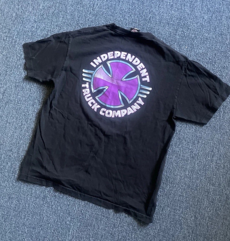 Vintage Independent Skateboard Trucks Y2K Graphic T-Shirt Black Purple Logo Sz L