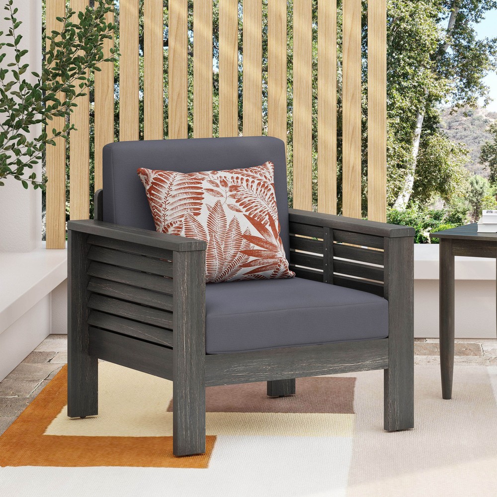 Dark Gray Acacia Wood Club Chairs for Stylish Comfort-image