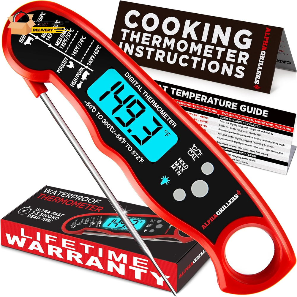Instant Read Meat Thermometer for Cooking Grill and BBQ Griddle - Waterproof W/B