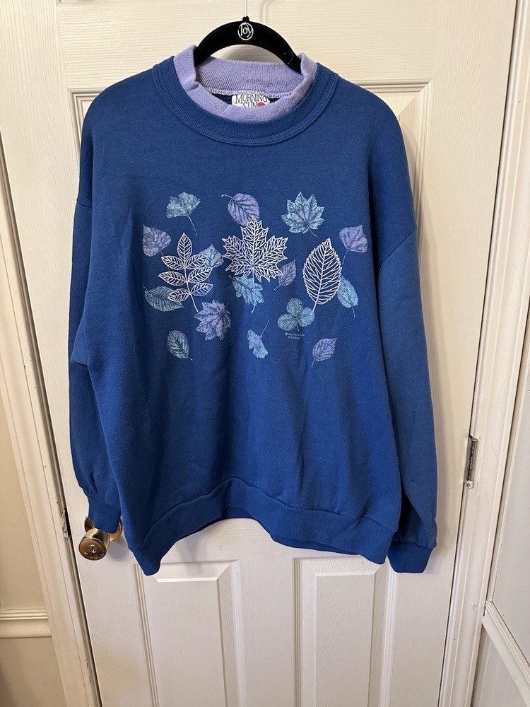 Vintage Sweatshirt Women's Large Double Collar 90s Fall Leaves Sweater (j)