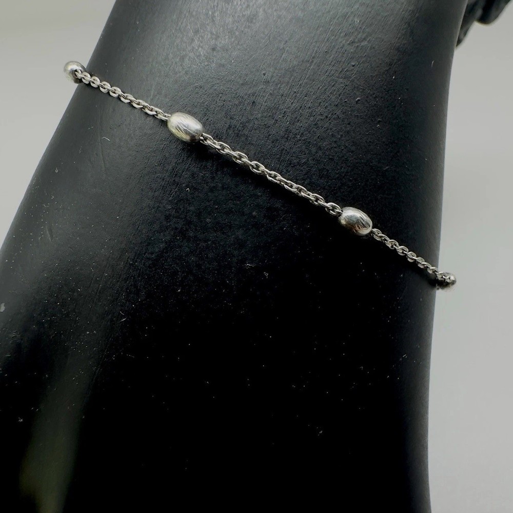 Sterling Silver 925 Dainty Ball Station Cable Link  Bracelet Size 6.75