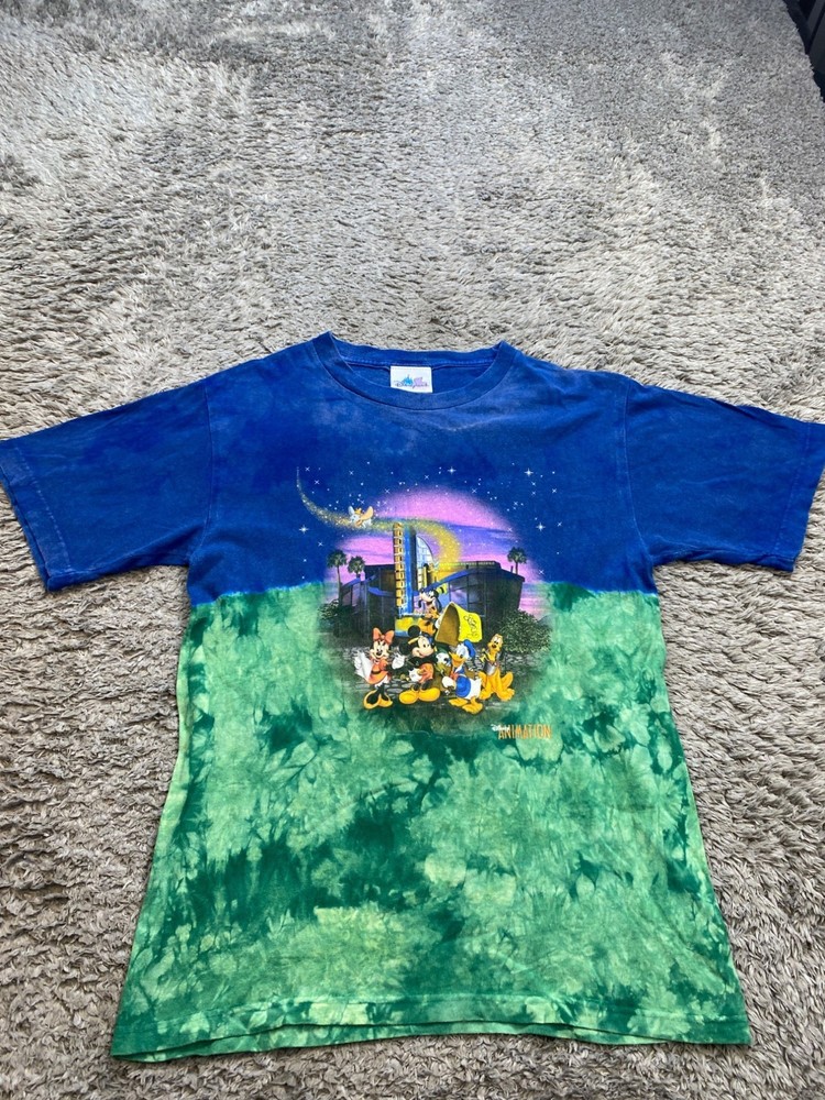 Vtg Disney Shirt Adult Large Animation California Adventure AOP Tie Dye 90s