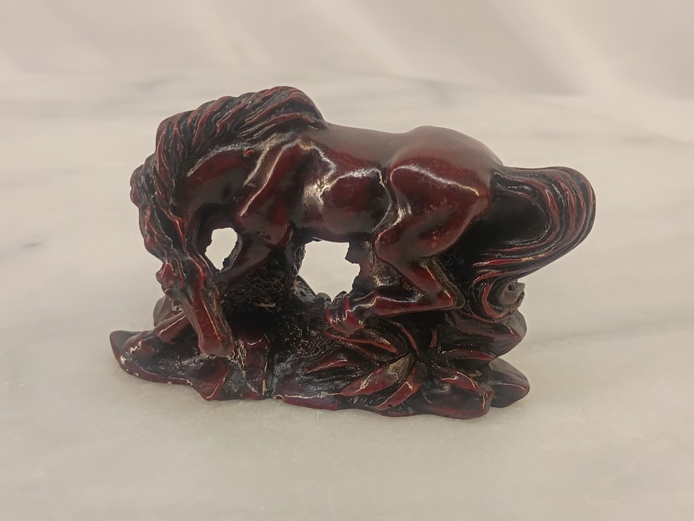Vintage Chinese Red Resin Horse Figurine 3” Feng Shui Style Decor #5