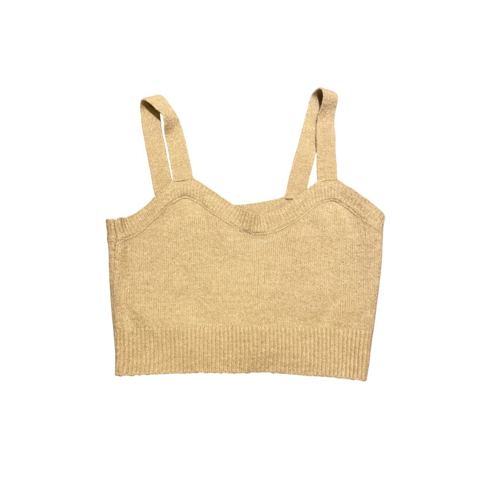 Forever 21 Ribbed Knit Crop Tank Top Beige Tan Spaghetti Strap Size M Boho