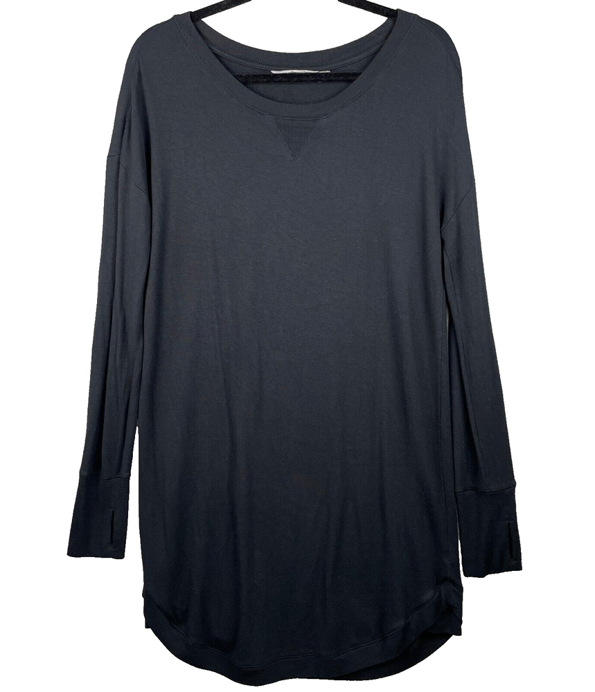 Athleta Sweatshirt Dress Womens Medium Black Athleisure Activewear Thumb Holes