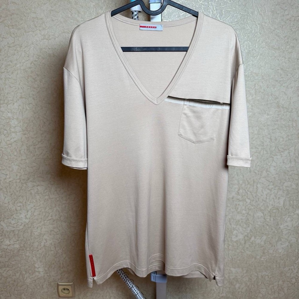 Prada Women's Beige V-Neck T-Shirt Size XXL