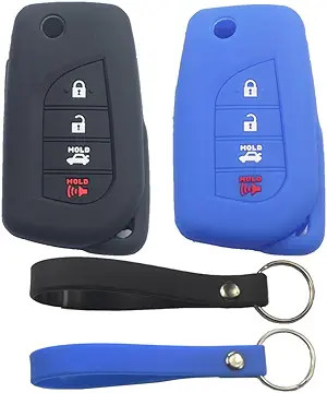 2Pcs Rubber Silicone 4 Buttons Remote Smart Flip Key Fob Cov Color: Black Blue