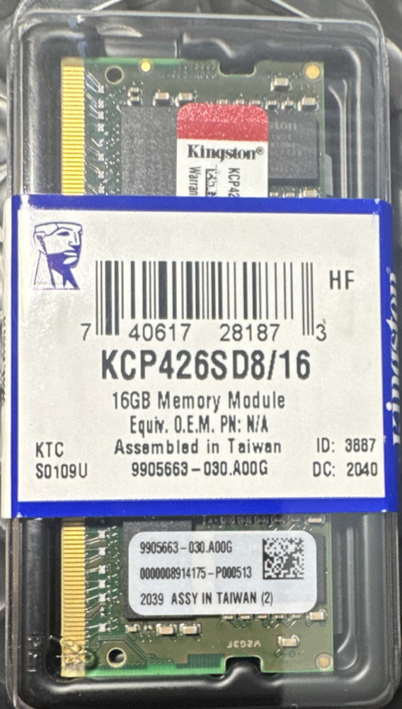 Kingston DDR4 SO-DIMM 16GB PC4-21300 260-Pin Non-ECC KCP426SD8/16
