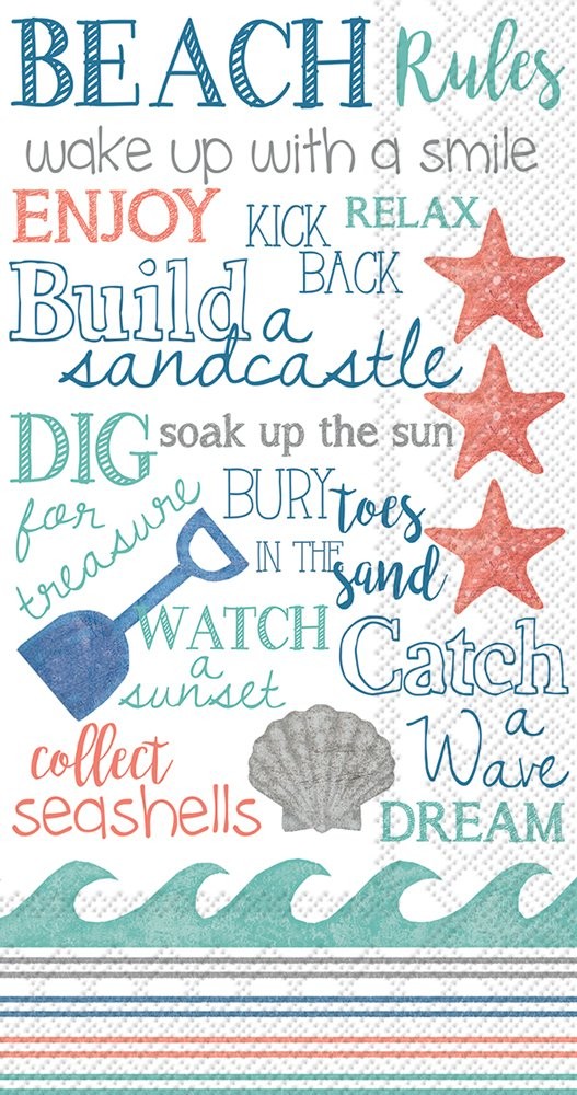 Beach-Themed Paper Guest Buffet Napkins 16-Count 3-Ply Beach Rules Design