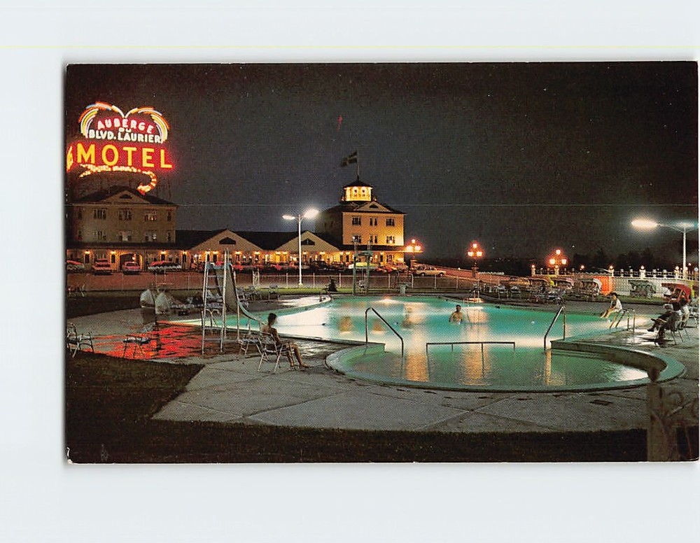 Postcard Pool View at Night Motel Auberge Du Blvd. Laurier Inc. Quebec Canada