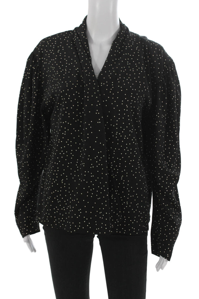 Dries Van Noten Women Black Polka Dot V-Neck Long Sleeve Blouse Size 38Free Shipping in US $100+ Orders | $6.95 Orders Below