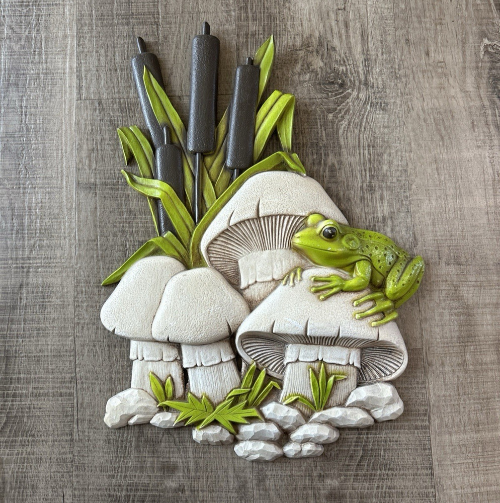 Mushrooms Frog Wall Hanging Art Burwood Early 70’s Vintage Cattails Groovy 3D