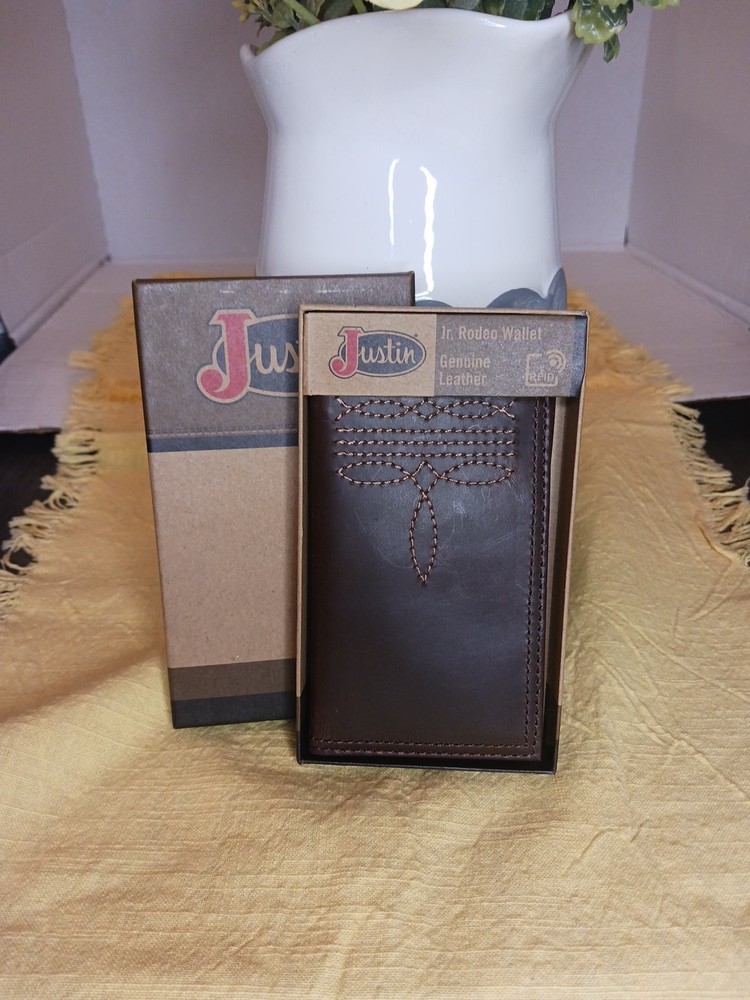 Justin Wallet Men's Jr Rodeo Genuine Leather Brown RFID Protection