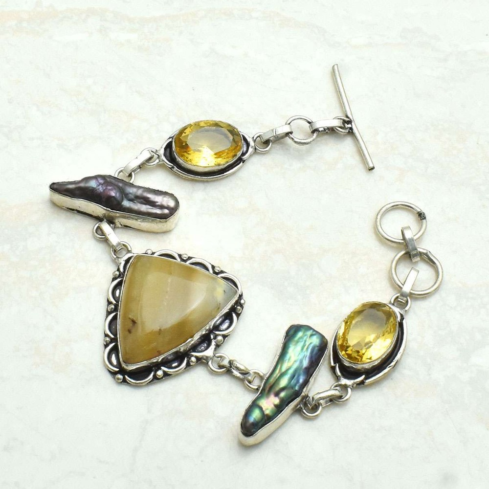 Botswana Agate Citrine Handmade Ethnic Bracelet Jewelry 23g AB 71664