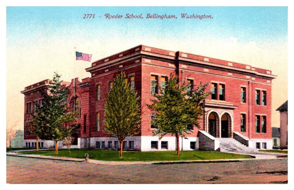 c1910 Front of Roeder School Building Bellingham Washington Vintage Postcard
