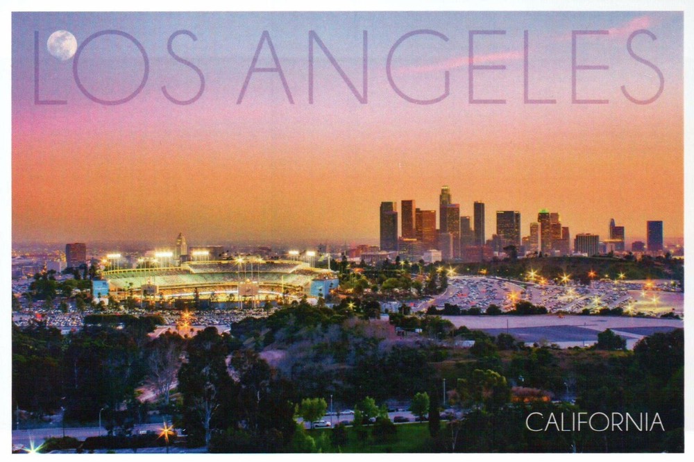 Los Angeles California Dodgers Baseball Stadium Downtown Sunset, Modern Postcard