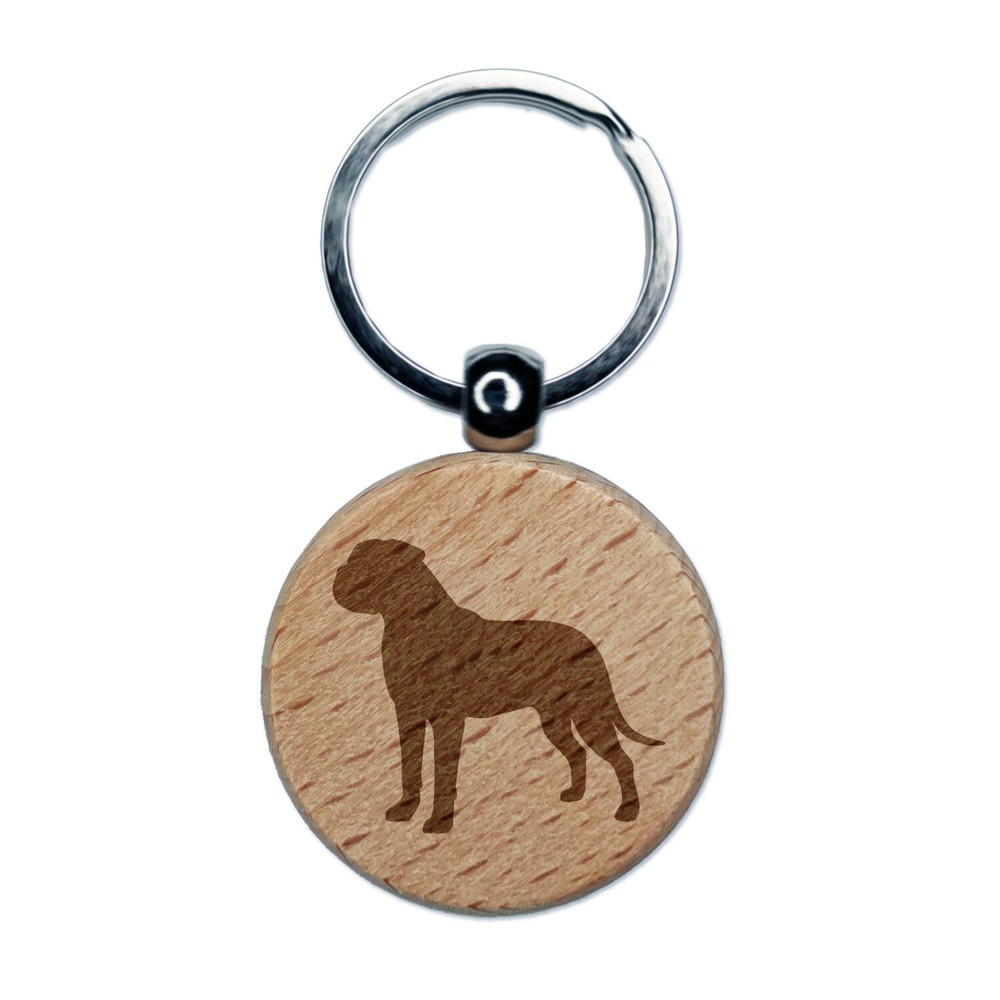 Bullmastiff Dog Solid Engraved Wood Round Keychain Tag Charm