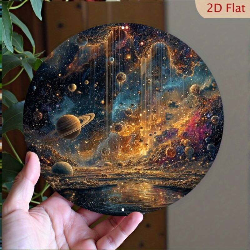 8x8 Inch Solar System Planets Stars Round Aluminum Wall Art