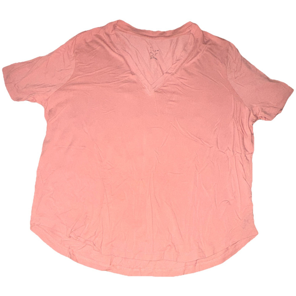A New Day Women's Pink Solid V-Neck Short Sleeve Knit Cotton T-Shirt Size L
