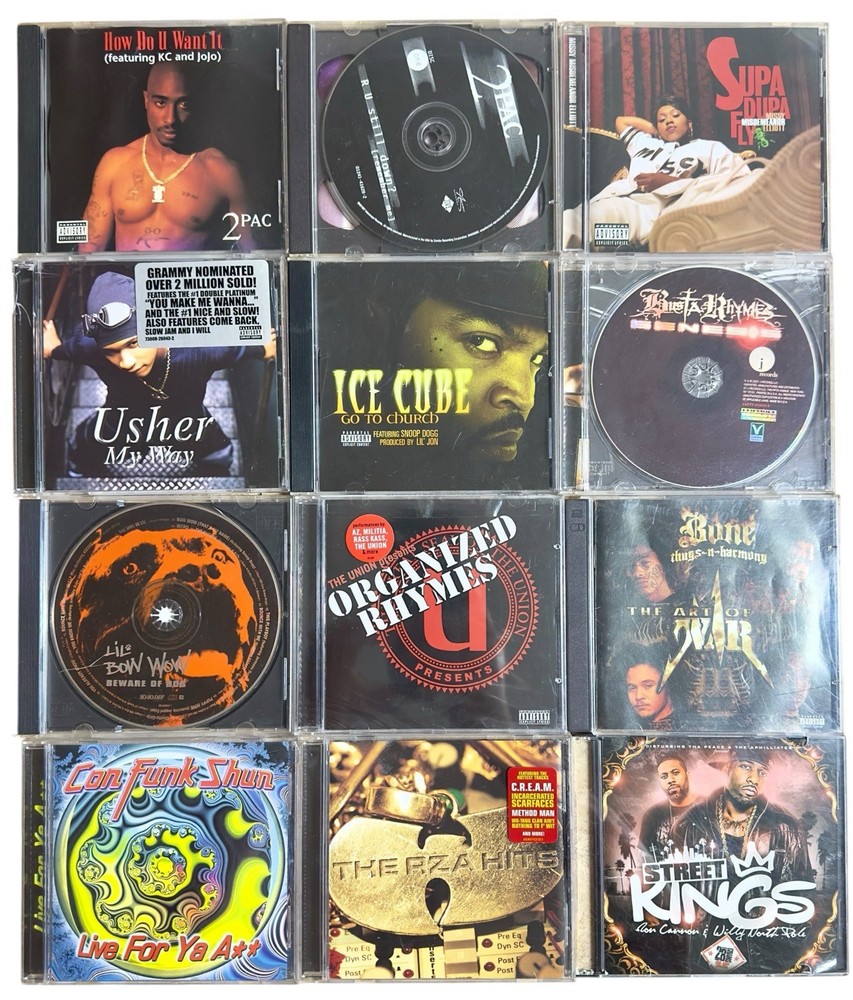 Lot Of 12 90s VTG Rap R&B CDs 2Pac Bone Thugs-N-Harmony Wu-Tang Clan Ice Cube