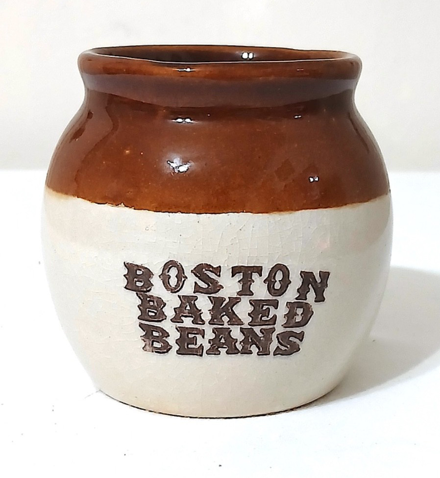 Vintage Boston Baked Beans Crock Brown Drip Glaze Stoneware Jar Farmhouse Decor