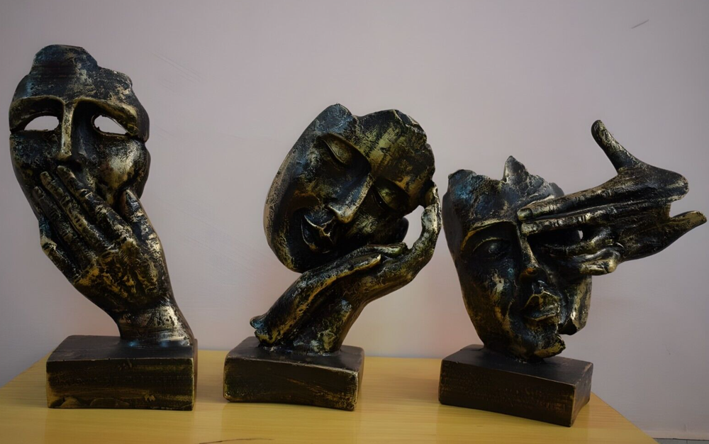 Modern Art Abstract Human Face with Hand Statues II Home Decor Item II set of 3-image