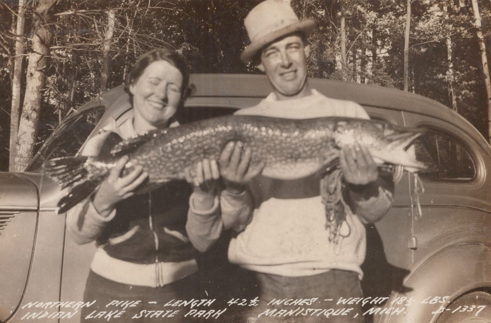 Manistique MI Michigan ~ Northern Pike Indian Lake State Park RP 1940