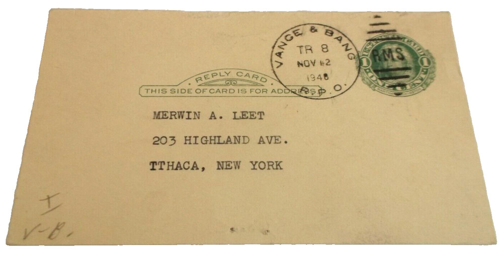 November 1948 Maine Central Vanceboro & Bangor Train #8 Rpo Post Card
