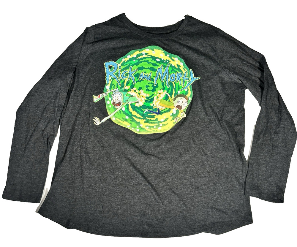 Rick and Morty Adult Swim Long Sleeve T-Shirt Charcoal Unisex XXXL Graphic Tee