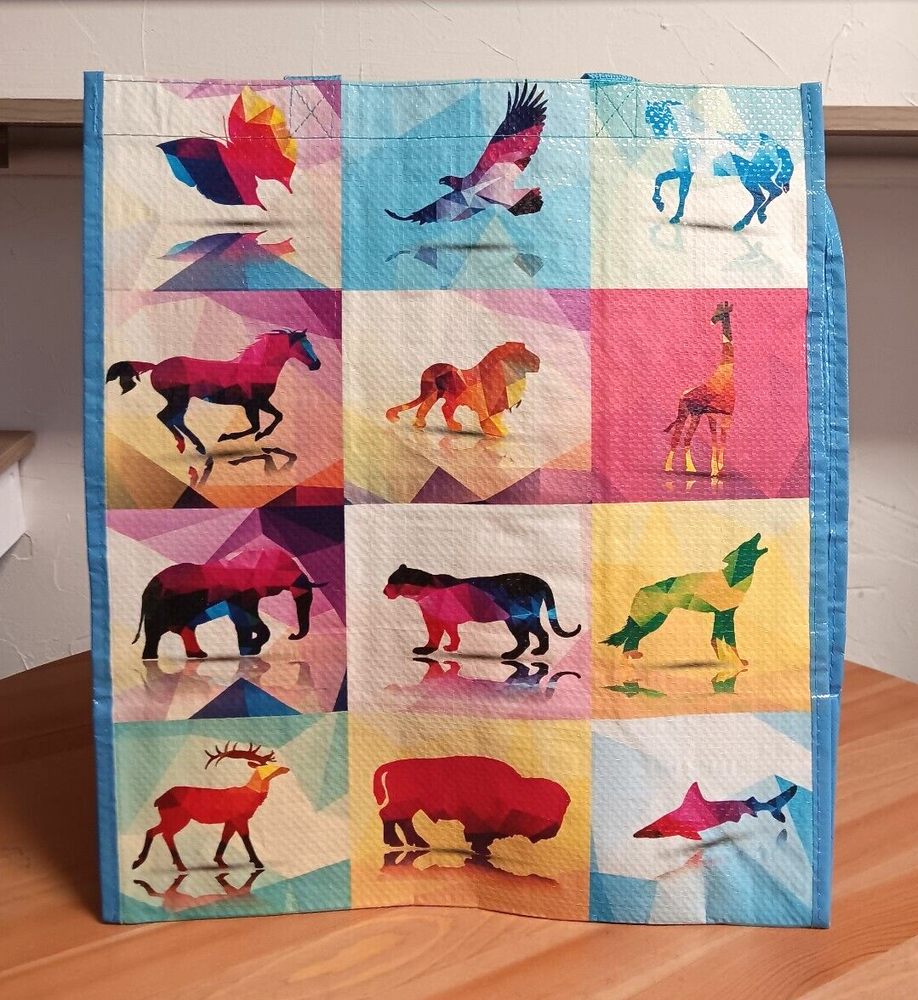 Animals Reusable Shopping Bag Abstract Lot 2 Shark Buffalo Lion Elephant Allover-image