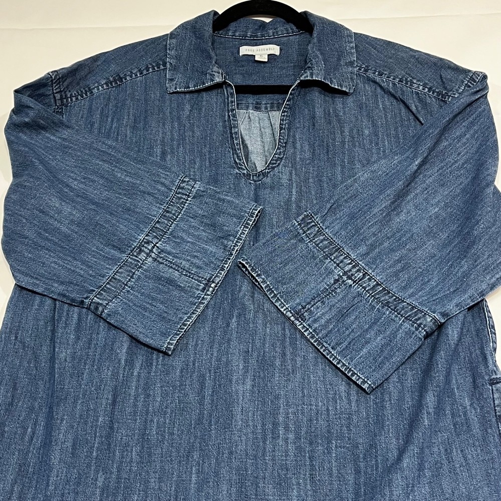 Free Assembly Women's Blue Jean Denim Knee Length Dress XL Relaxed Pockets