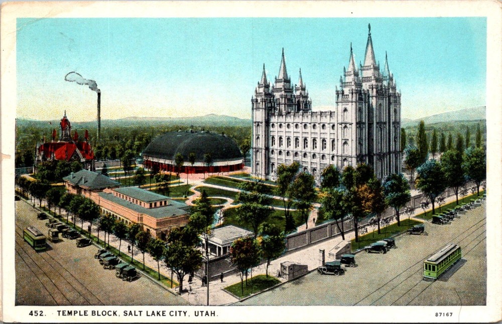 Salt Lake City UT-Utah, Temple Square, Aerial Scenic View, Vintage Postcard