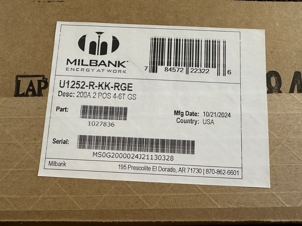 Milbank U1252-R-KK-RGE 2-Position 4-Terminal Ringless NEW (Not for CA)